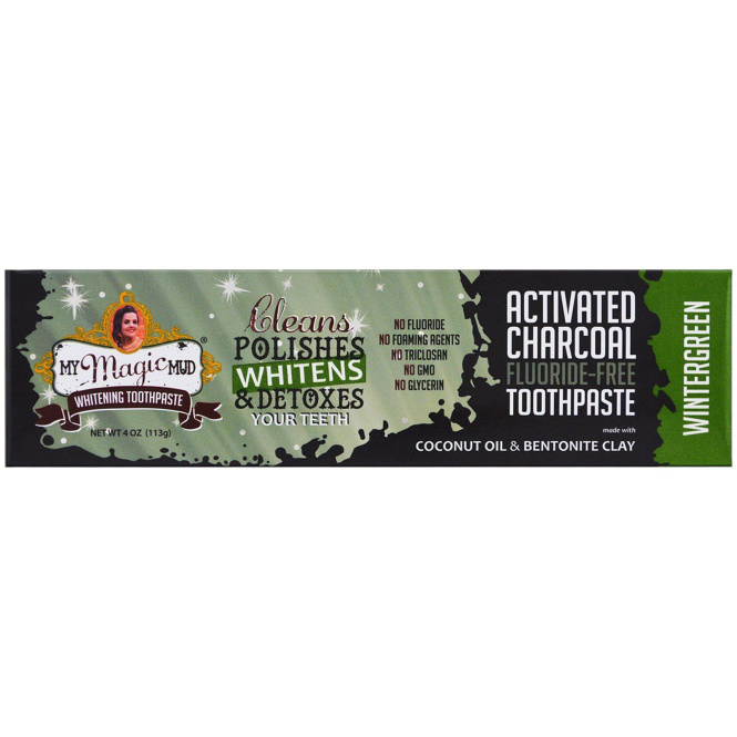 My Magic Mud, Активированный уголь, не содержит фторидов, отбеливающая зубная паста, гаультерия, 4 унции (113 г)