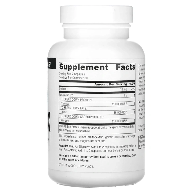 Source Naturals, Панкреатин 8X, 500 мг, 100 капсул