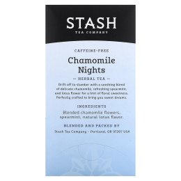 Stash Tea, Herbal Tea, Chamomile Nights, без кофеина, 20 чайных пакетиков, 18 г (0,6 унции)