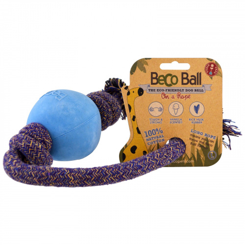Beco Pets, Экологически безопасный мячик на веревке для собак, большой, синий, 1 штука