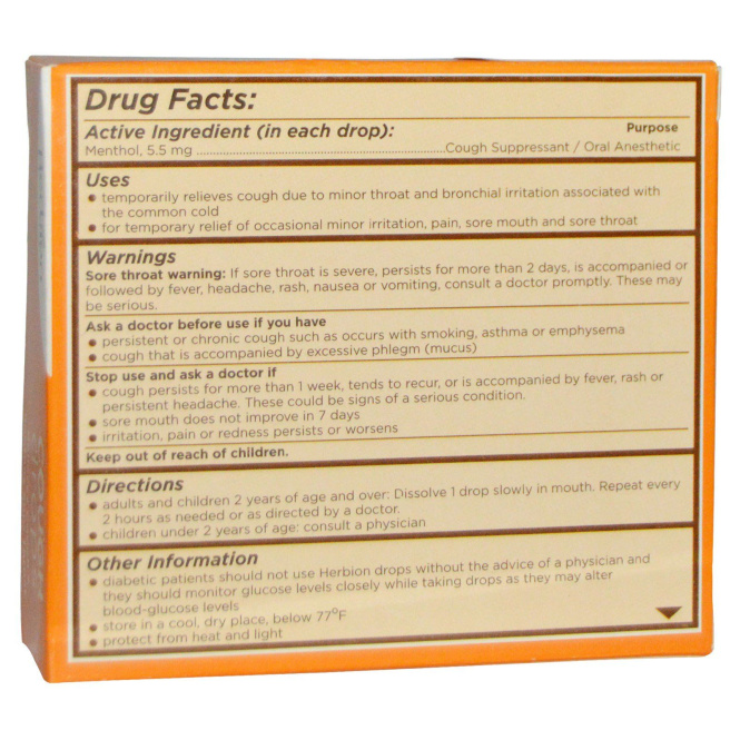 Herbion, Naturals, Леденцы от кашля, апельсиновый вкус, 18 шт.