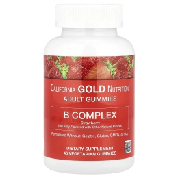 California Gold Nutrition, Пастилки с комплексом В, не содержат желатина, глютена, с натуральным клубничным ароматом, 45 пастилок