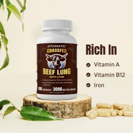 Vitamatic, говяжьи легкие с печенью от животных травяного откорма, 180 капсул