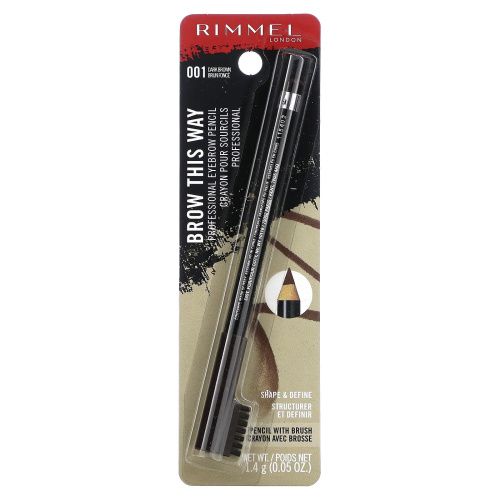 Rimmel London, Профессиональный карандаш для бровей, 001 темно-коричневый, 1,4 г