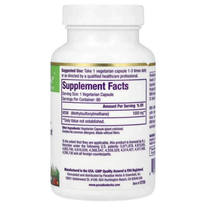 Paradise Herbs, МСМ, 1000 мг, 90 вегетарианских капсул