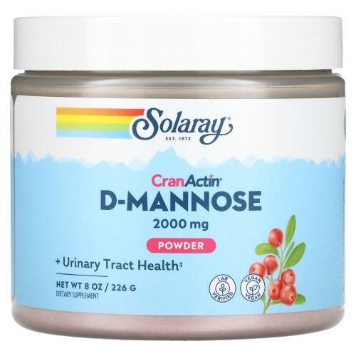 Solaray, D-манноза с клюквой, вкус лимона и ягод , 2000 мг, 7.6 унции(216 г)
