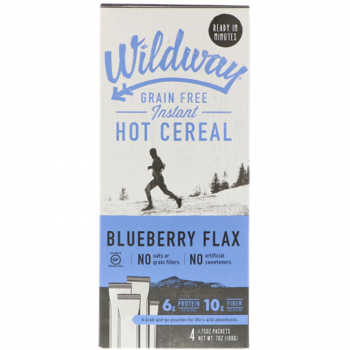 Wildway, Grain Free Instant Hot Cereal, Blueberry Flax, 4 Packets, 7 oz (198 g)