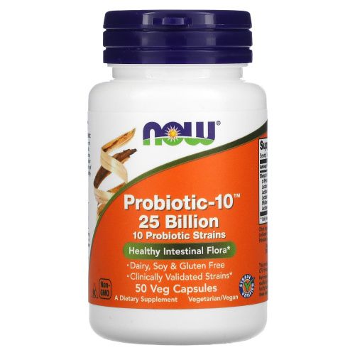 Now Foods, Probiotic-10, 25 млрд 50 вегетарианских капсул