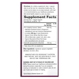 ReserveAge Nutrition, Ресвератрол, с активным транс-ресвератролом, 250 мг, 120 вегетарианских капсул