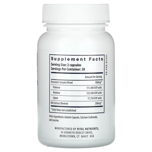 Vital Nutrients, Панкреатин и экстракт бычьей желчи, 60 капсул