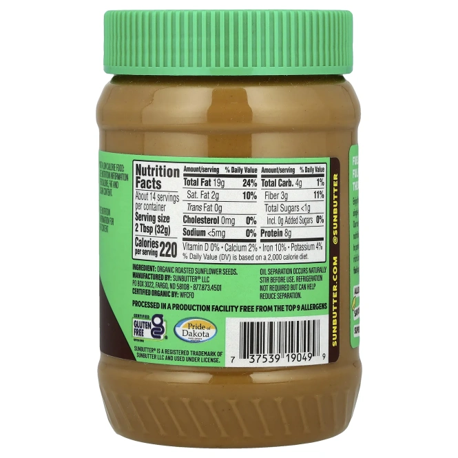 SunButter, Органическое подсолнечное масло, 454 г (16 унций)