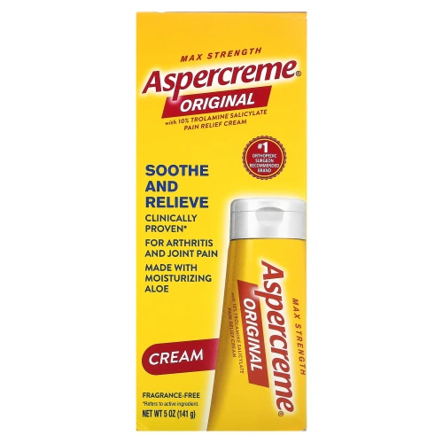 Aspercreme, Оригинальный обезболивающий крем с 10% салицилатом троламина, максимальная сила действия, без отдушек, 141 г (5 унций)