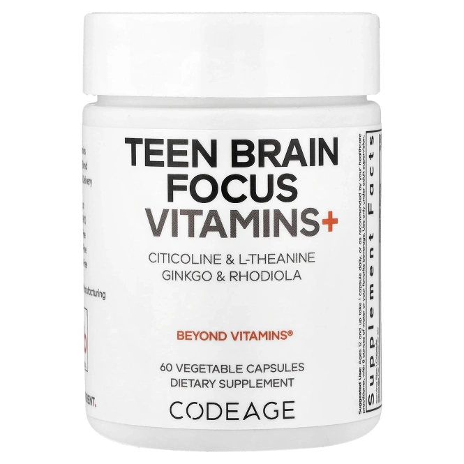 Codeage, Teen Brain Focus Vitamins +, 60 растительных капсул