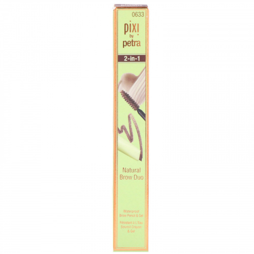 Pixi Beauty, 2-в-1 Натуральный макияж бровей, яркий брюнет, карандаш 0,04 унц. (0,12 г), гель 0,084 ж. унц. (2,5 мл)