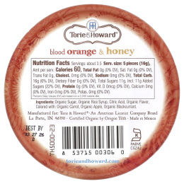 Torie & Howard, Органические леденцы, красный апельсин и мед, 57 г (2 унции)