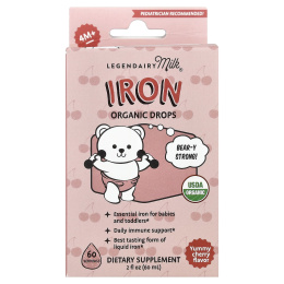Legendairy Milk, Iron Organic Drops, для детей от 4 месяцев, вкусная вишня, 60 мл (2 жидк. Унции)
