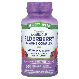 Nature's Truth, Иммунный комплекс Sambucus Black Elderberry, плюс витамин C и цинк, натуральная смесь ягод, 60 жевательных таблеток