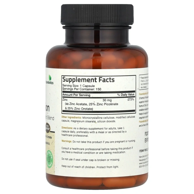 FutureBiotics, Цинк тройного действия, 30 мг, 150 вегетарианских капсул