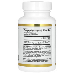 California Gold Nutrition, бисглицинат магния, с TRAACS®, 200 мг, 60 растительных капсул (100 мг в 1 капсуле)