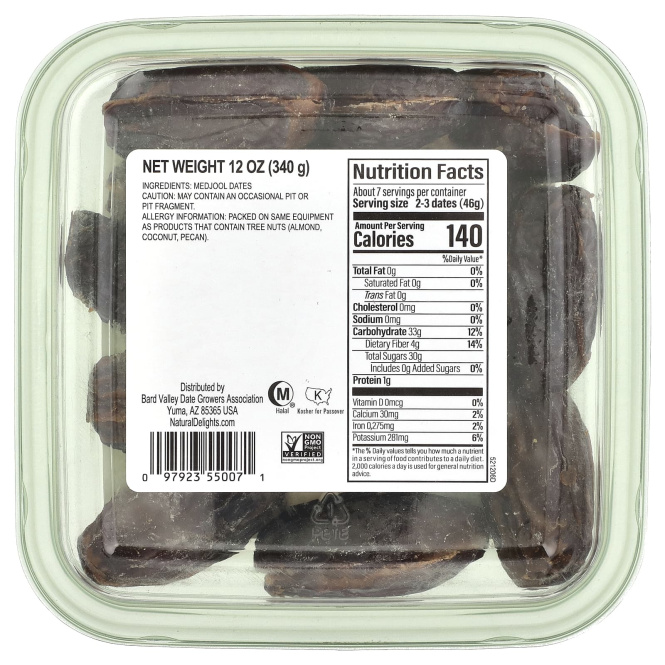 Natural Delights, Свежие финики Medjool, без косточек, 340 г (12 унций)