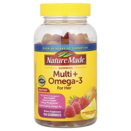 Nature Made, мультивитамины + омега-3, для нее, со вкусом клубники, лимона и апельсина, 150 жевательных таблеток