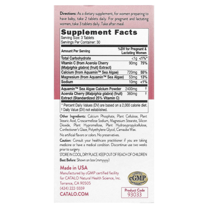CATALO, Вегетарианский кальций для беременности, 90 вегетарианских таблеток