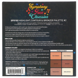 J.Cat Beauty, Symphony Face Obsession, палетка хайлайтеров, контуров и бронзеров, SFO102 набор № 2, средние и темные оттенки, 27,5 г