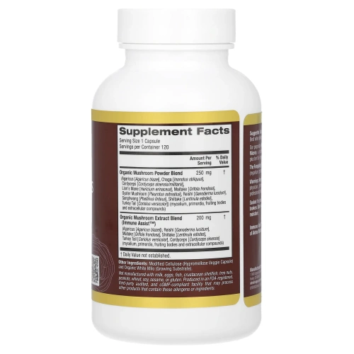 California Gold Nutrition, Микология, MushRex Plus, грибной комплекс полного спектра, сертифицированный органический, Immune Assist™ Микрон, 120 вегетарианских капсул