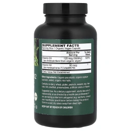 PlantFusion, органические веганские витамины D3 и K2, 120 органических растительных капсул