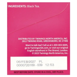Twinings, Чистый черный чай, английский полдник, 20 чайных пакетиков, 40 г (1,41 унции)