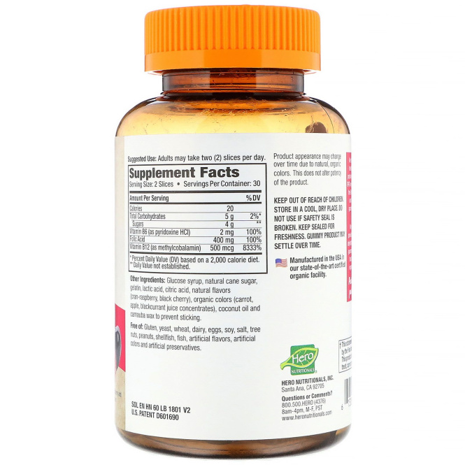 Hero Nutritional Products, Slice of Life, жевательные витамины для взрослых, энергия + B12, вкус натуральных фруктов, 60 жевательных таблеток