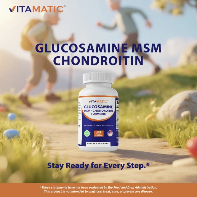 Vitamatic, глюкозамин, МСМ, хондроитин и куркума, 180 растительных капсул