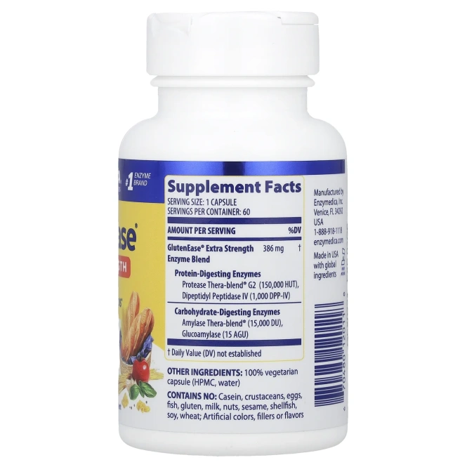 Enzymedica, GlutenEase 2X с активным ферментом DPP-IV, 60 капсул