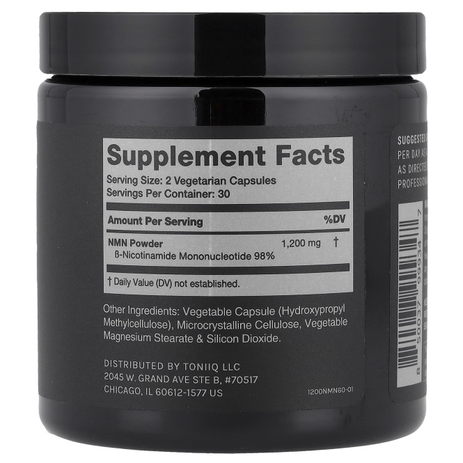 Toniiq, NMN 1200, 60 капсул (600 мг в 1 капсуле)
