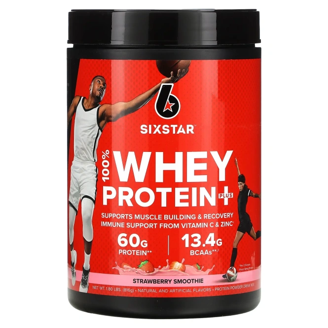 SIXSTAR, 100% Whey Protein Plus, клубничный смузи, 816 г (1,8 фунта)