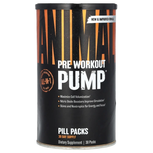 Animal, Animal Pump, Добавка для увеличения объема мышц перед тренировкой, 30 пакетиков