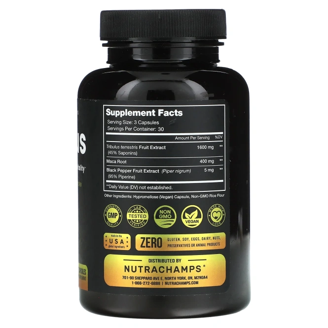 NutraChamps, якорцы, с повышенной силой действия, 2000 мг, 90 растительных капсул (666 мг в 1 капсуле)