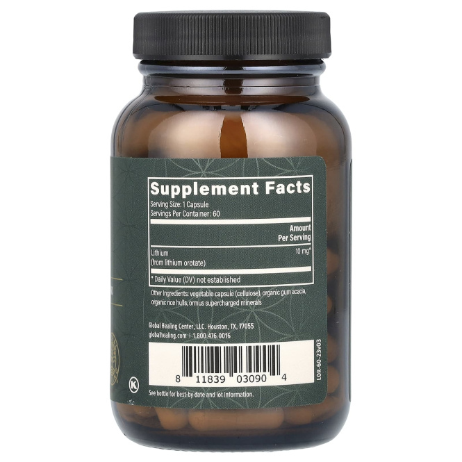 Global Healing, оротат лития, 10 мг, 60 капсул