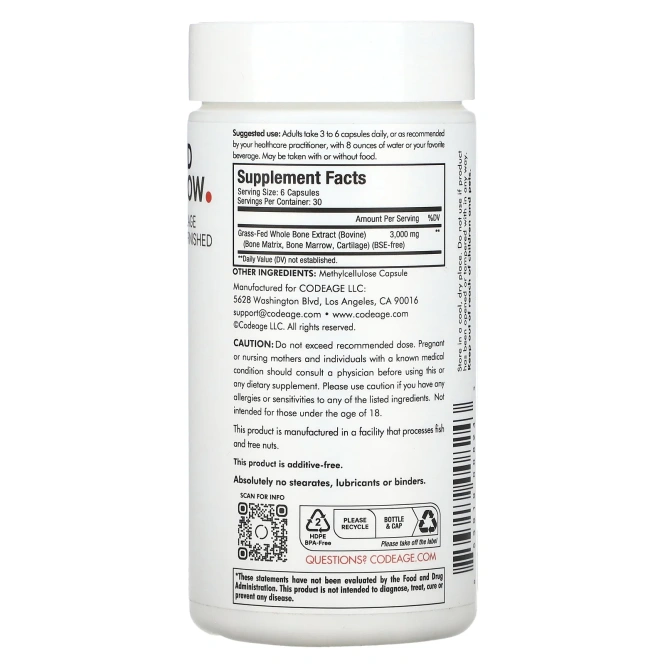 Codeage, Grass-Fed Bone Marrow, добавка из костного мозга, 180 капсул