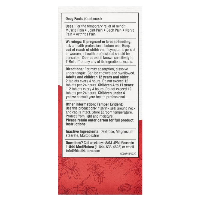 MediNatura, T-Relief, безопасное болеутоляющее, болеутоляющие таблетки, 100 таблеток