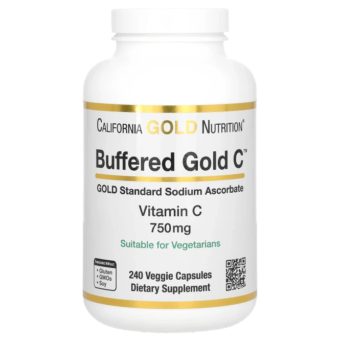 California Gold Nutrition, Buffered Gold C, Non-Acidic Vitamin C, 750 mg, 240 Растительная капсула