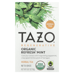TAZO, Regenerative, травяной чай, органическая освежающая мята, без кофеина, 16 чайных пакетиков, 19 г (0,67 унции)