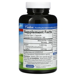 Carlson Labs, MSM Sulfur, 1 000 мг, 180 вегетарианских капсул
