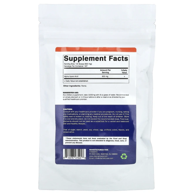 Vitamatic, альфа-липоевая кислота, 100 г (3,5 унции)