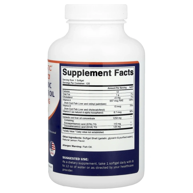 Vitamatic, жир печени исландской трески, лимон, 120 капсул