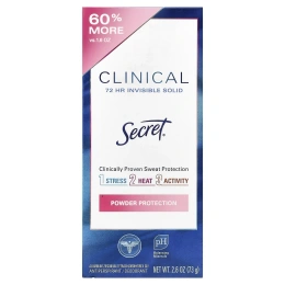 Secret, Антиперспирант / дезодорант с клинической силой, невидимое твердое вещество, защита в виде порошка, 2,6 унции (73 г)
