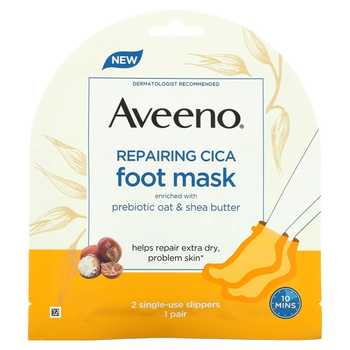 Aveeno, Восстанавливающая маска для ног Cica, 2 одноразовых носочка