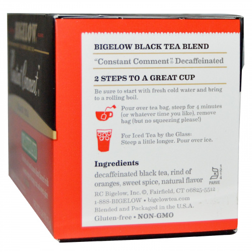Bigelow, Черный чай, Constant Comment, без кофеина, 20 пакетиков, 1,18 унции (33 г)