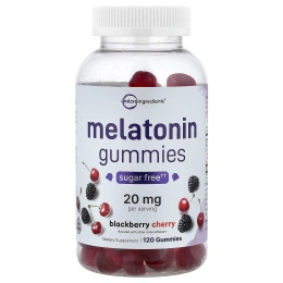 Micro Ingredients, жевательные таблетки с мелатонином, ежевика и вишня, 120 жевательных таблеток (10 мг в 1 таблетке)
