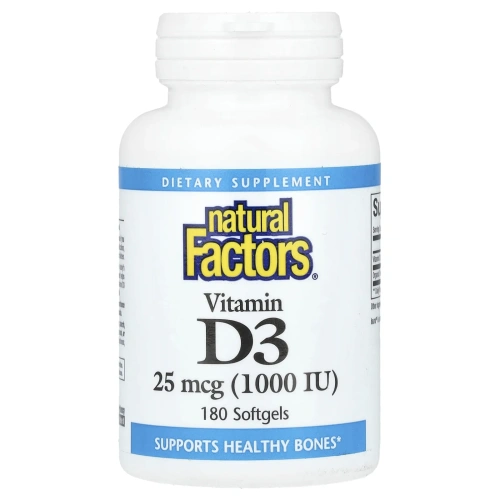 Natural Factors, витамин D3, 25 мкг 1000 МЕ, 180 капсул